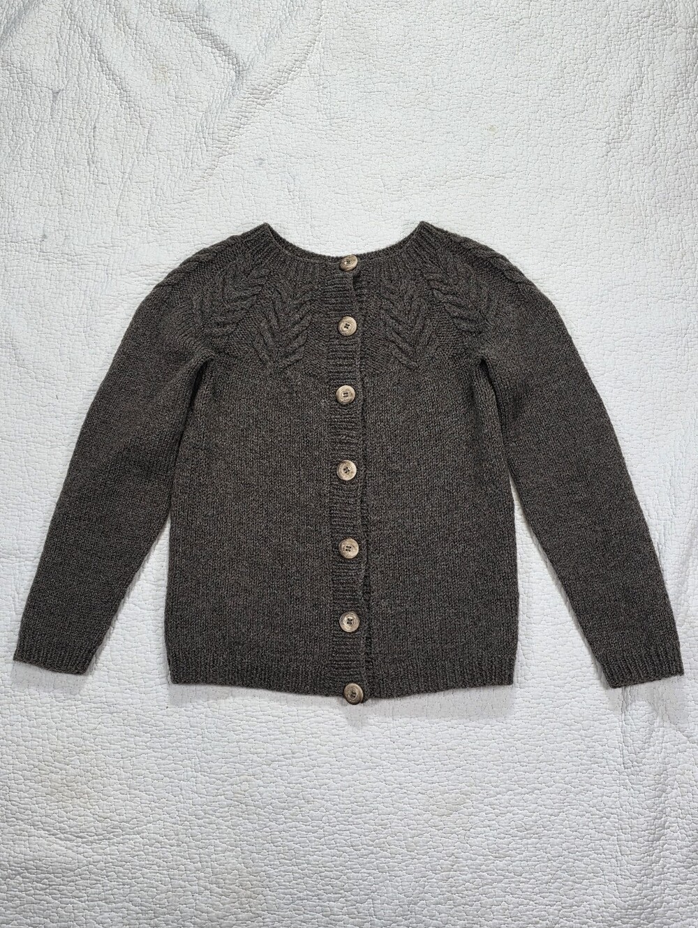 Homemade Chestnut Brown Button-Front Knit Cardigan Sweater